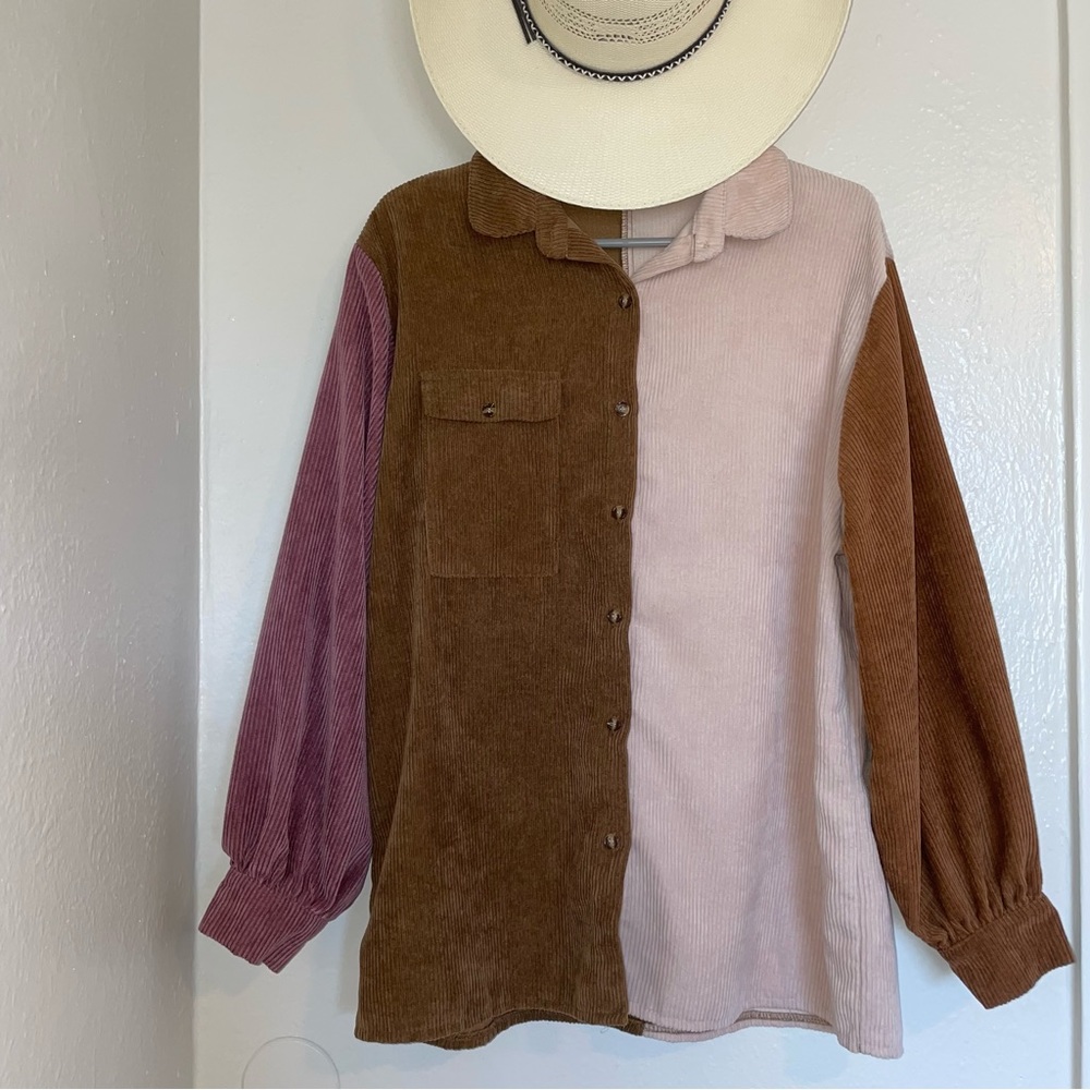 Nasty Gal color block corduroy button up shirt